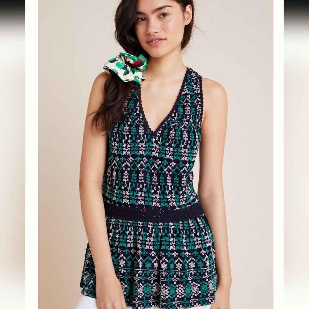 Maeve Cammie Embroidered Peplum Top